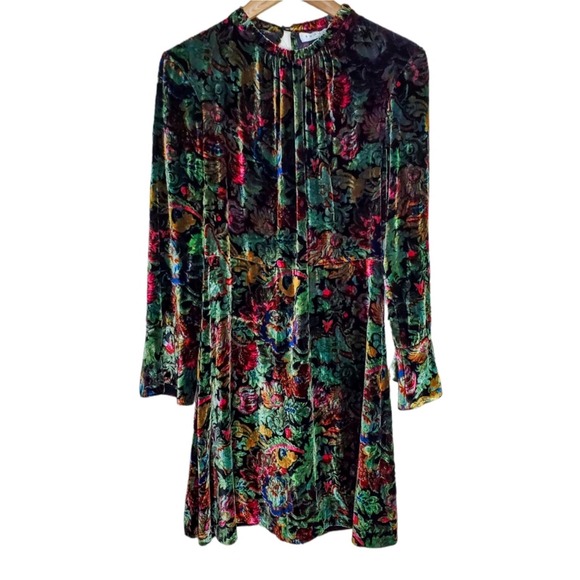 Sandro Paris Mini Dress Long Sleeve Floral Velvet Fall Retro Boho Cocktail 2 - Picture 5 of 9